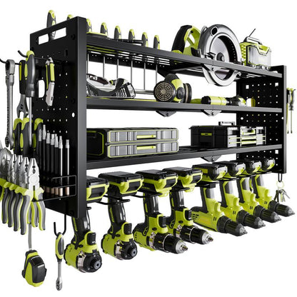 HAUSNEED-001/002/003 Tool Organizer Wall Mount, Tool Rack with 8 Drill Holders, 4 Layers Large Capacity Rack, Tool Room Storage, Ideal for Garage，Powertoolholder Heavy Duty