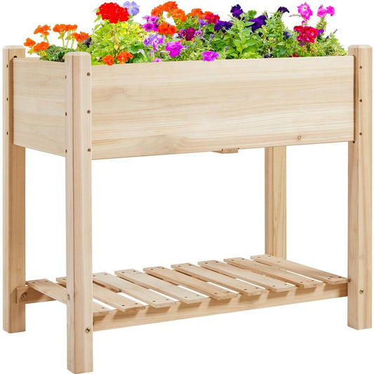 Yaheetech Wooden Raised Garden Bed Elevated Planter Box Kit 2 Tiers with Legs for Yard/ Garden Use Planting Vegetables/ Flowers/ Herbs/ Fruits