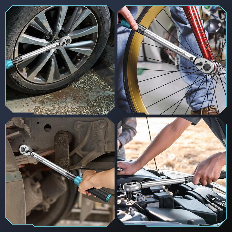 Seesii 8Pcs Click Torque Wrench Set (1/4", 3/8", 1/2" Drive) ±3% Ultra-Precise, 72-Tooth Dual Scale for Bike/Motorcycle/Car Repair,Ch450