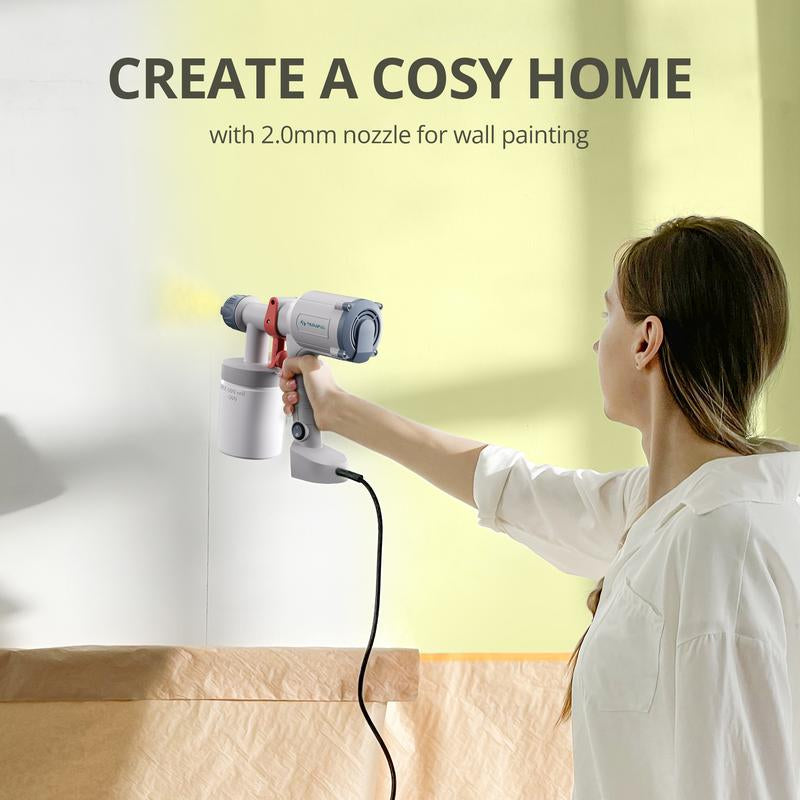 Tilswall HVLP Paint Sprayer, Ultra-Light Electric Spray Gun with 20 FL OZ Detachable Cup, 2 Nozzles & 3 Patterns, Perfect for Furniture, Cabinets, Fence, Walls, Doors, Garden & DIY, White