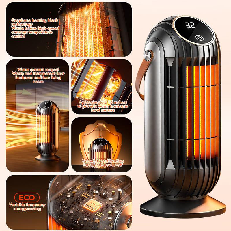 220V Electric Floor Heater with Remote – 1500W PTC 4 Gears, 8H Timer 20-150㎡ Overheat Protection (Black)