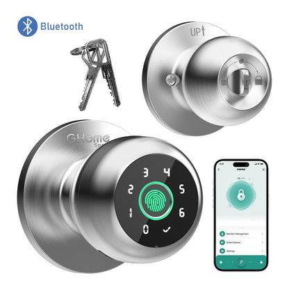 [New Arrival] Ghome Smart 4-In-1 Keyless Entry Door Knob – Rechargeable Battery, Biometric Fingerprint, Keypad, App & Bluetooth Control, Removable Charging for Easy Power Access