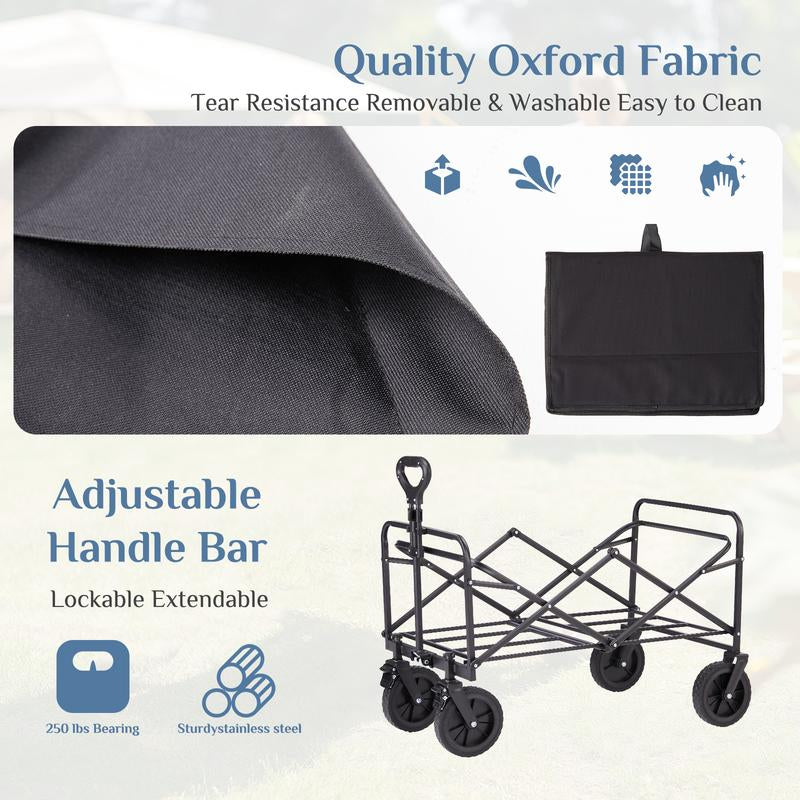 【Deal】Sweetfurniture Collapsible Foldable Wagon Cart with All-Terrain Wheels, Large Capacity for Garden, Beach, Shopping, Sports and Camping, Heavy Utility
