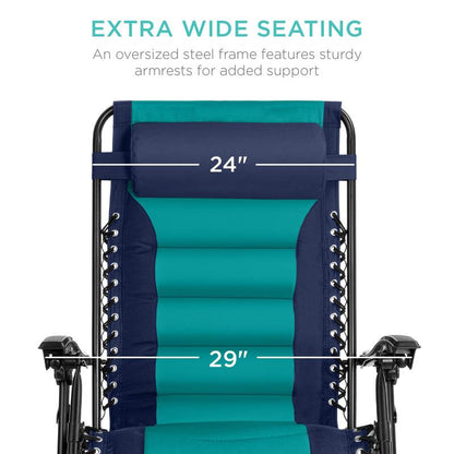 Best Choice Products Oversized Padded Zero Gravity Chair, Folding Outdoor Patio Recliner W/ Side Tray