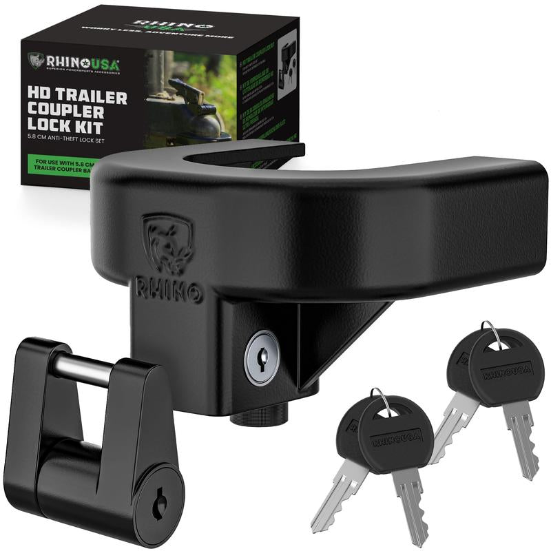Rhino USA Trailer Hitch Coupler Lock Kit (For 2-5/16" Trailer) Heavy Duty Anti-Theft Tongue Locks for Boat, RV & More - Reinforced Solid Steel