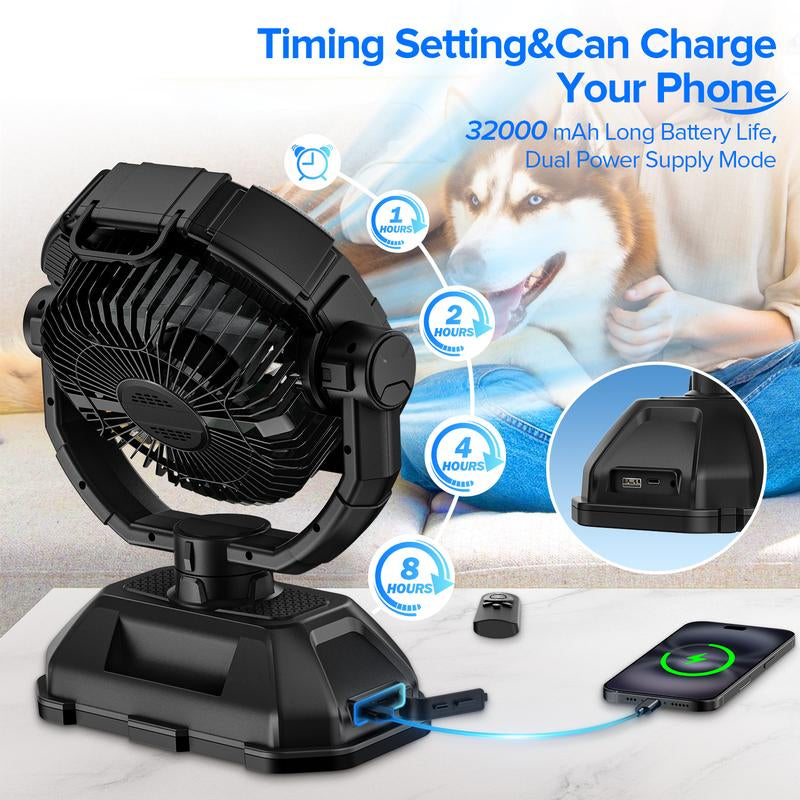Youngsa Portable Camping Misting Fan with 6L Bucket 32000Mah Rechargeable Multifunction Fan,Infinitely Variable Speed,4 Spray Mister with LED Lantern,Remote & Hook for Patios,Fishing,Travel,Garden Party,Golf,Outside Fathersdaygift