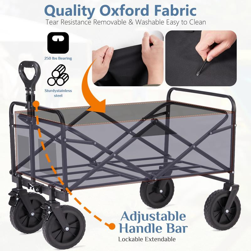 【Deal】Sweetfurniture Collapsible Foldable Wagon Cart with All-Terrain Wheels, Large Capacity for Garden, Beach, Shopping, Sports and Camping, Heavy Utility