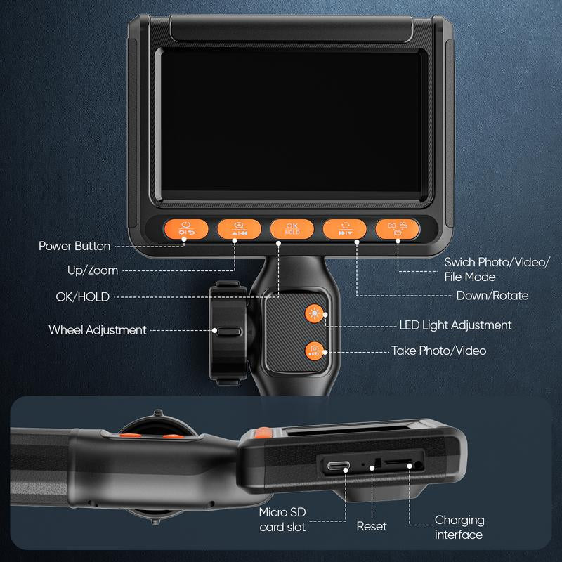 Two-Way Industrial Endoscope Camera,Waterproof Borescope with Light,0.33In Articulated Snake Camera ,Video Inspection Scope for Automotive Mechanic Wall- 5.5FT