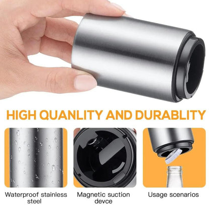 Stainless Steel Bottle Opener, 1 Count Automatic Beer Bottle Opener, Magnetic Bottle Cap Catcher, Portable Travel Accessories Tools, Modern Black Bartender Tool for Home Picnic Camping, Insulated