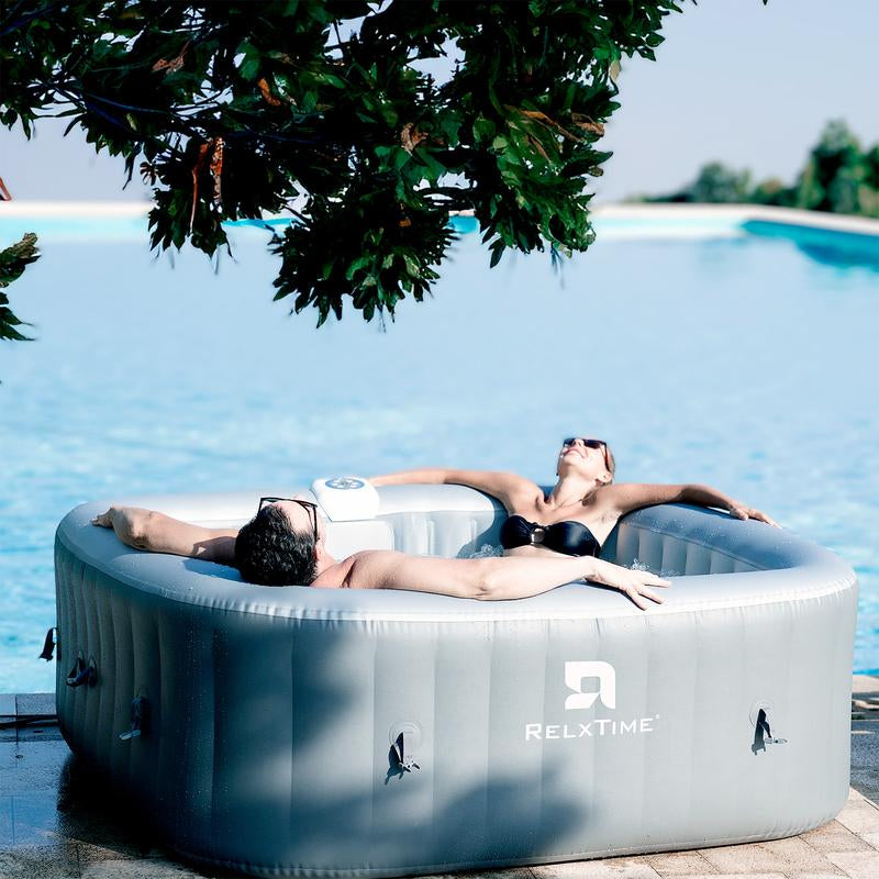 4 to 6 Person Inflatable Hot Tub,Inflatable Square Spa Portable Outdoor Hottub,130 Soothing Bubble Air Jets,Insulation Cover(Energy-Saving) Fathersdaygift Water Safety