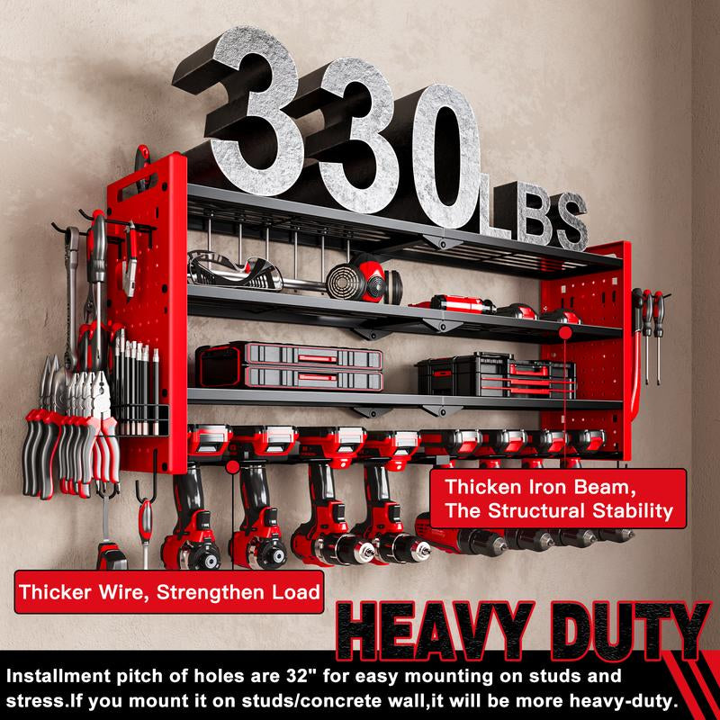 HAUSNEED-001/002/003 Tool Organizer Wall Mount, Tool Rack with 8 Drill Holders, 4 Layers Large Capacity Rack, Tool Room Storage, Ideal for Garage，Powertoolholder Heavy Duty