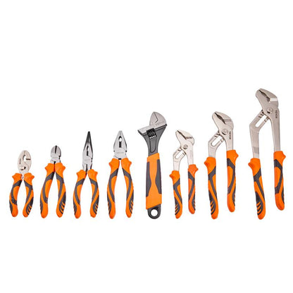 VEVOR 8-Piece Pliers Set, High Carbon Steel, 12"/10"/8" Groove Joint Pliers, 8" Linesman'S Pliers, 6" Slip Joint Pliers, 8" Long Nose Pliers, 6" Diagonal Cutter, 10" Adjustable Wrench, and Tool Bag