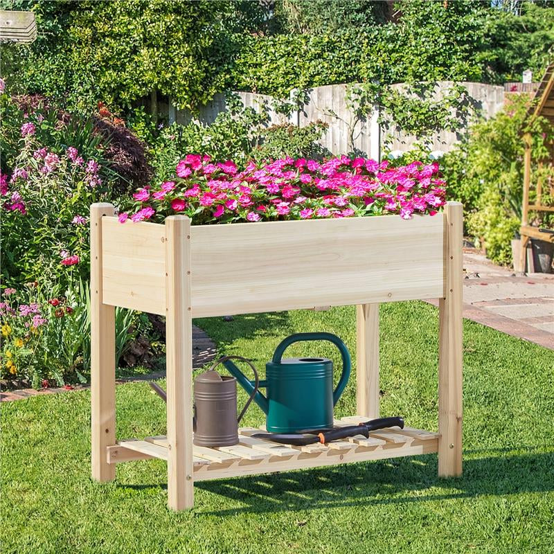 Yaheetech Wooden Raised Garden Bed Elevated Planter Box Kit 2 Tiers with Legs for Yard/ Garden Use Planting Vegetables/ Flowers/ Herbs/ Fruits