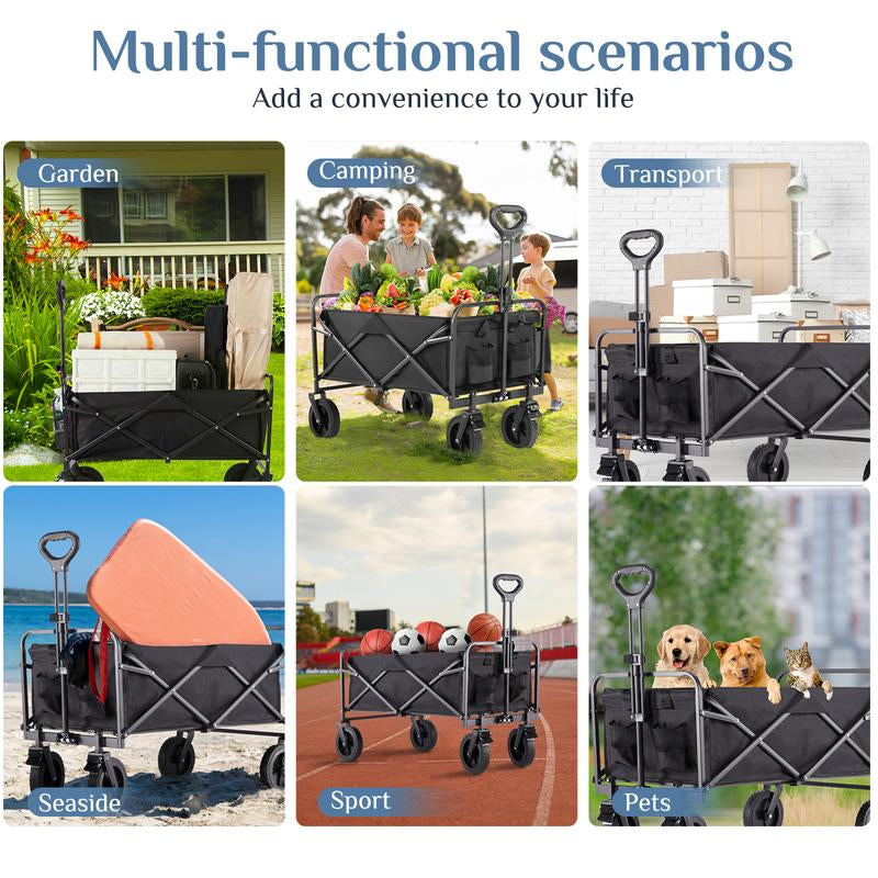 【Deal】Sweetfurniture Collapsible Foldable Wagon Cart with All-Terrain Wheels, Large Capacity for Garden, Beach, Shopping, Sports and Camping, Heavy Utility