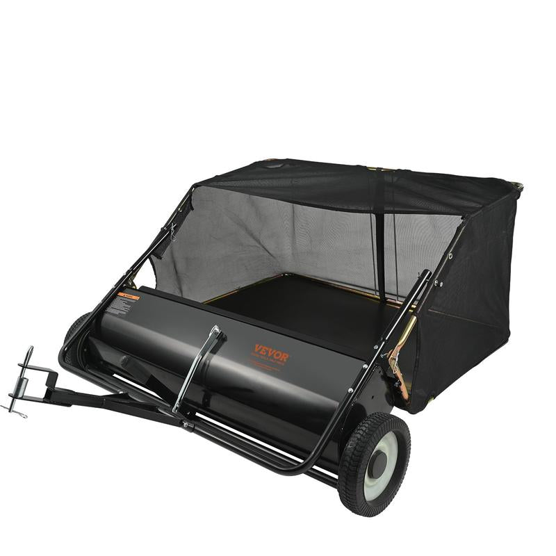 VEVOR Tow behind Lawn Sweeper, Pull behind Lawn Sweeper 50", 26 Cu. Ft Large Capacity Leaf & Grass Collector, with Adjustable Sweeping Height and Dumping Rope Design for Picking up Debris and Grass Powerful Spinning