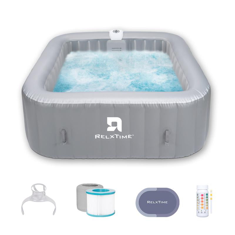 4 to 6 Person Inflatable Hot Tub,Inflatable Square Spa Portable Outdoor Hottub,130 Soothing Bubble Air Jets,Insulation Cover(Energy-Saving) Fathersdaygift Water Safety