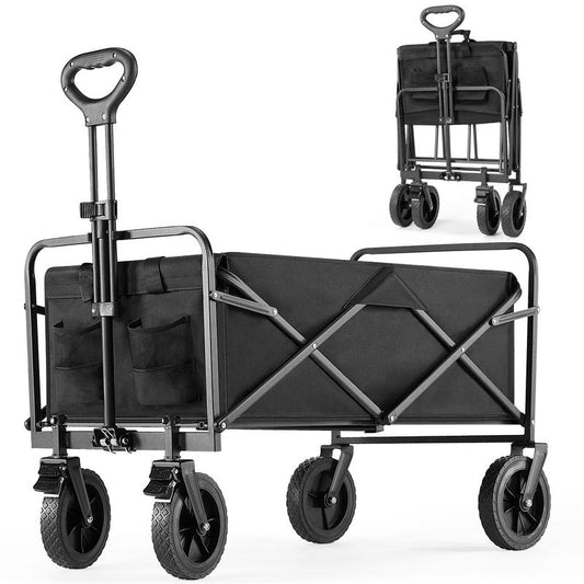 【Deal】Sweetfurniture Collapsible Foldable Wagon Cart with All-Terrain Wheels, Large Capacity for Garden, Beach, Shopping, Sports and Camping, Heavy Utility