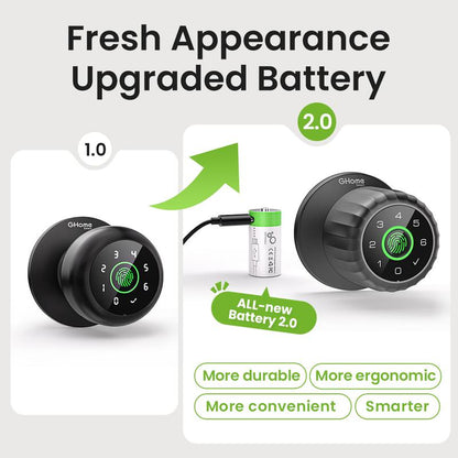 [New Arrival] Ghome Smart 4-In-1 Keyless Entry Door Knob – Rechargeable Battery, Biometric Fingerprint, Keypad, App & Bluetooth Control, Removable Charging for Easy Power Access
