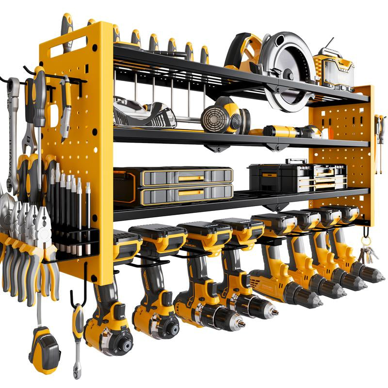 HAUSNEED-001/002/003 Tool Organizer Wall Mount, Tool Rack with 8 Drill Holders, 4 Layers Large Capacity Rack, Tool Room Storage, Ideal for Garage，Powertoolholder Heavy Duty