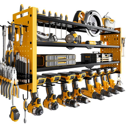 HAUSNEED-001/002/003 Tool Organizer Wall Mount, Tool Rack with 8 Drill Holders, 4 Layers Large Capacity Rack, Tool Room Storage, Ideal for Garage，Powertoolholder Heavy Duty