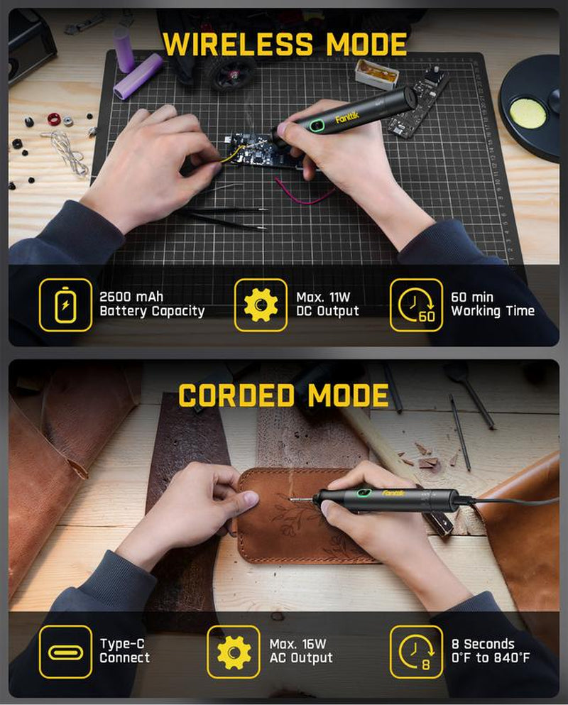 Fanttik Super Brand Day T1 Max Cordless Soldering Iron with 7 Second Heating, Auto Sleep Function, 4 Rapid Heating Tips, DC/AC Compatible, and Aluminum Storage Space Tool Electric