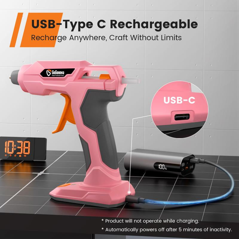 Gogonova Glue Gun, 20S Fast Preheating Anti-Drip Cordless Glue Gun, 2Ah USB-C Rechargeable with 25 Pcs Mini Glue Sticks, Smart Power-Off