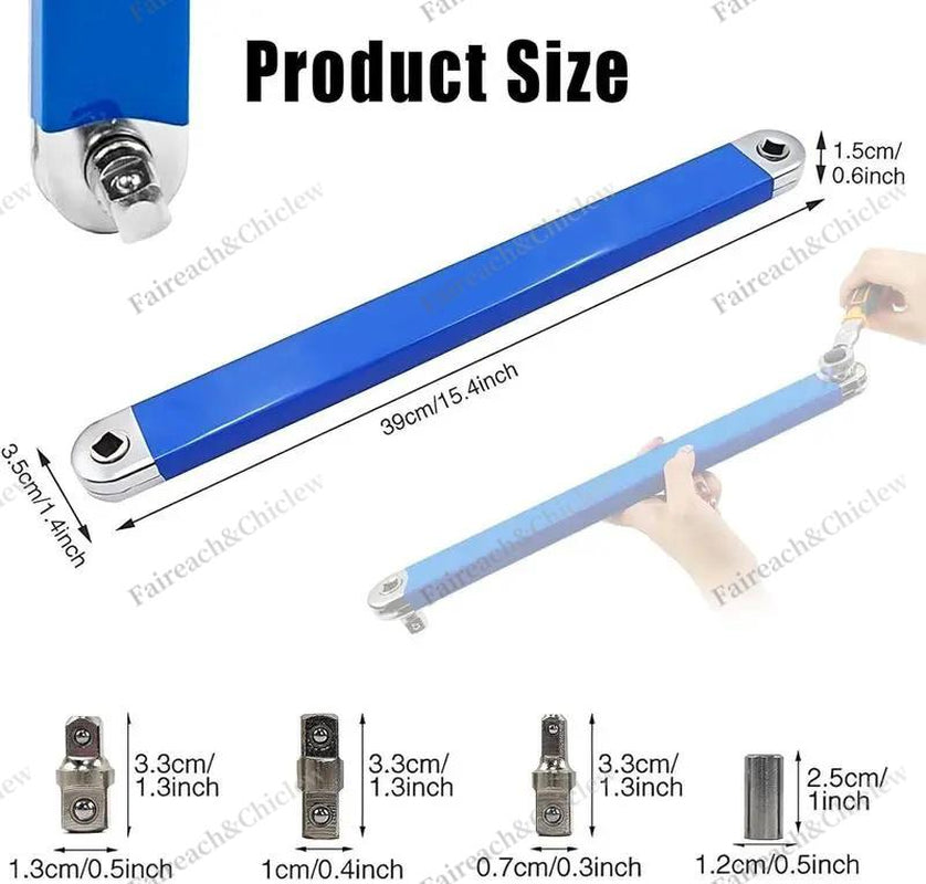 Offset Extension Wrench, Upgraded Impact Ready Extension Wrench Set, with 4Pcs 1/2", 1/4" and 3/8" Square Drive Adapters, 15" Socket Wrench Tool, Universal Extensions Wrench for Hard-To-Reach Place