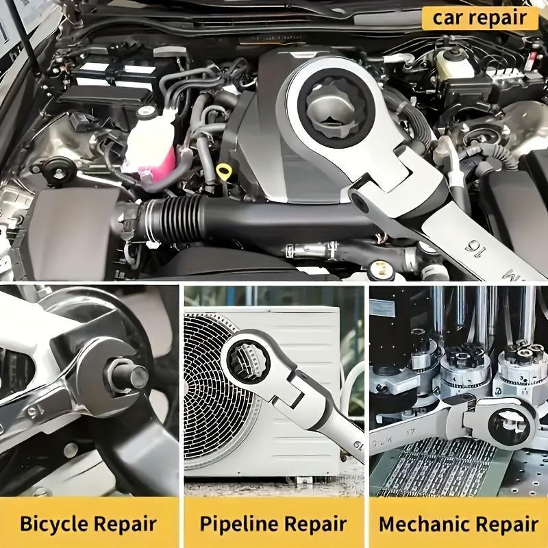 Adjustable Ratchet Wrench Set, 180° Rotatable Head & 72-Tooth Gear Mechanism Wrench Set, Multifunctional Hand Tool for Car Repair, Mechanical Workshop & Home Use, Car Accessory