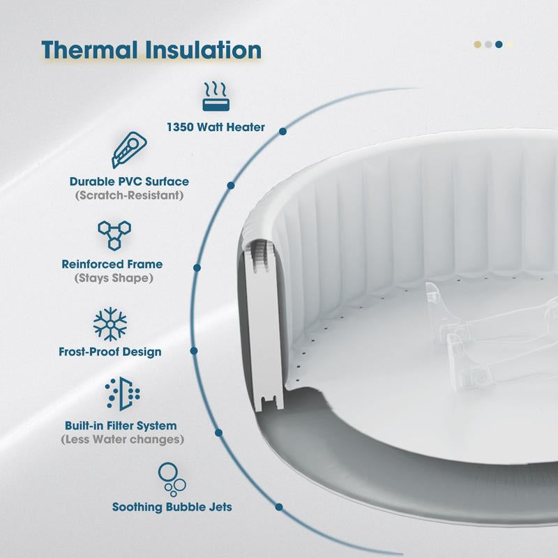 4 to 6 Person Inflatable Hot Tub,Inflatable Square Spa Portable Outdoor Hottub,130 Soothing Bubble Air Jets,Insulation Cover(Energy-Saving) Fathersdaygift Water Safety