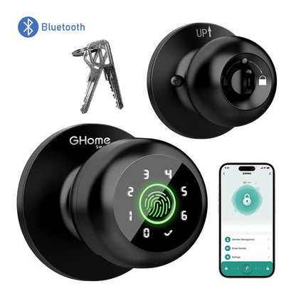 [New Arrival] Ghome Smart 4-In-1 Keyless Entry Door Knob – Rechargeable Battery, Biometric Fingerprint, Keypad, App & Bluetooth Control, Removable Charging for Easy Power Access