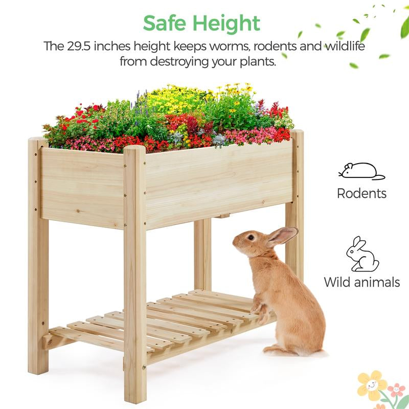 Yaheetech Wooden Raised Garden Bed Elevated Planter Box Kit 2 Tiers with Legs for Yard/ Garden Use Planting Vegetables/ Flowers/ Herbs/ Fruits