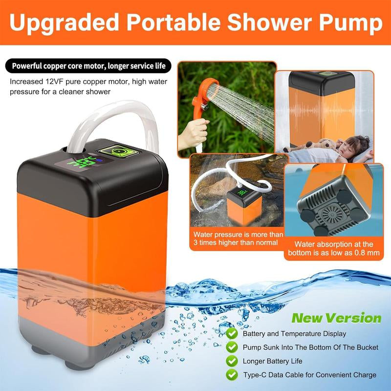 Portable Shower Set, 1 Set USB Powered Smart Digital Display Electric Shower with Handheld Shower Head, Suitable for Beach Field Camping Hiking Traveling Outdoor Cleaning, Bathroom Accessories, Christmas Gift Ideas, Stocking Stuffers