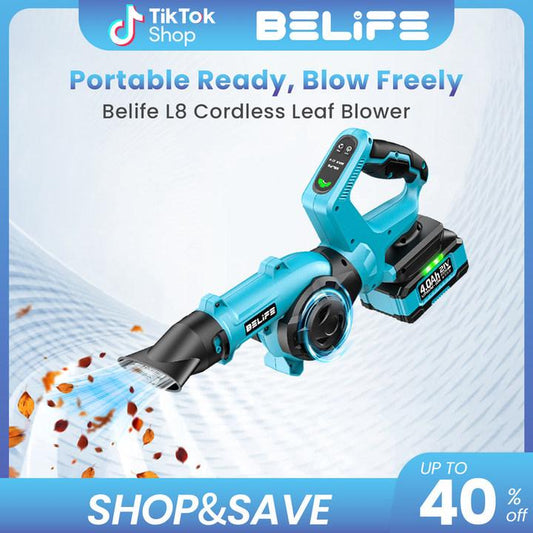 Belife L8 Cordless Leaf Blower, 21V Electric Mini Leaf Cleaner with 4.0Ah Battery & Charger, 190MPH/220CFM, Lightweight Battery Powered Handheld Small Blower for Patio Yard Lawn Care Snow Dust
