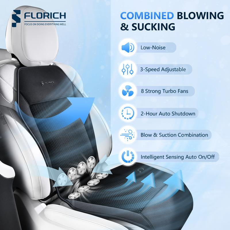 FLORICH Cooling Car Cushions 12V /24V Are Available Automotive Summer Cooler Pad-Air Conditioned Air Circulation Ventilated Cover for Car SUV Truck Universal Fit 1 Pack (Black Cushion and Back Cushion) Seat