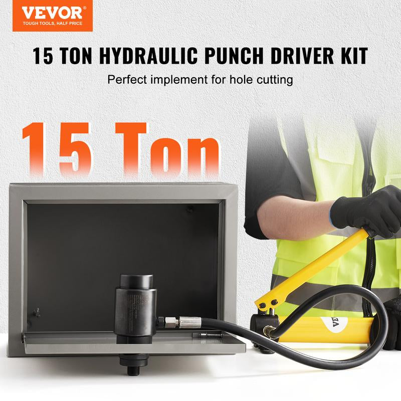 VEVOR Hydraulic Knockout Punch Kit, 15 Ton 1/2" to 4" Conduit Hole Cutter Set, KO Tool Kits with Puncher 10 Piece, Metal Sheet Driver Tools, for Aluminum, Brass, Stainless Steel, Fiberglass and Plasti