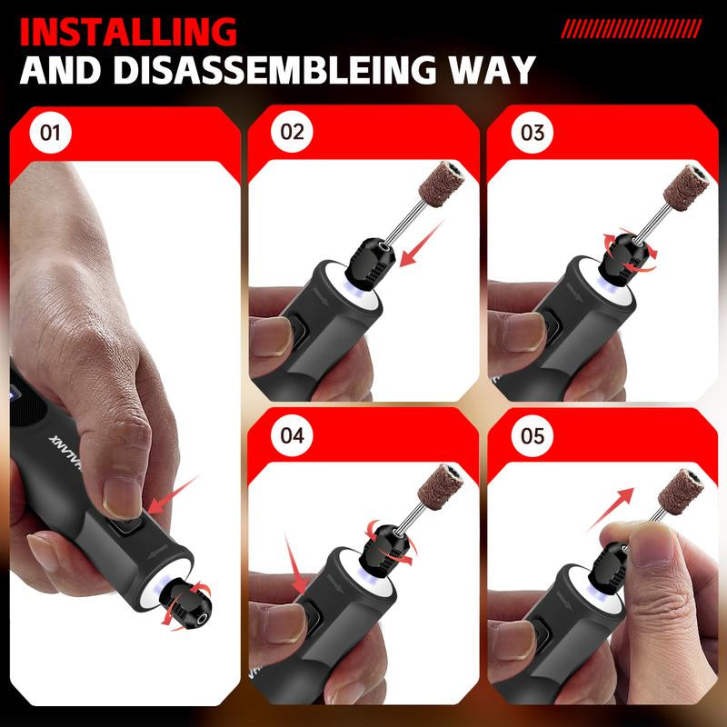 Rotary Tool - 3.7V Cordless Rotary Tool Kit LED Ring Work Light, 2.0Ah Li-Ion Battery 5 Speed 70 Accessories Power Rotary Tools 20000Rpm,Mini Rotary Tool Cordless for Light DIY Projects/Precision Work Springtok