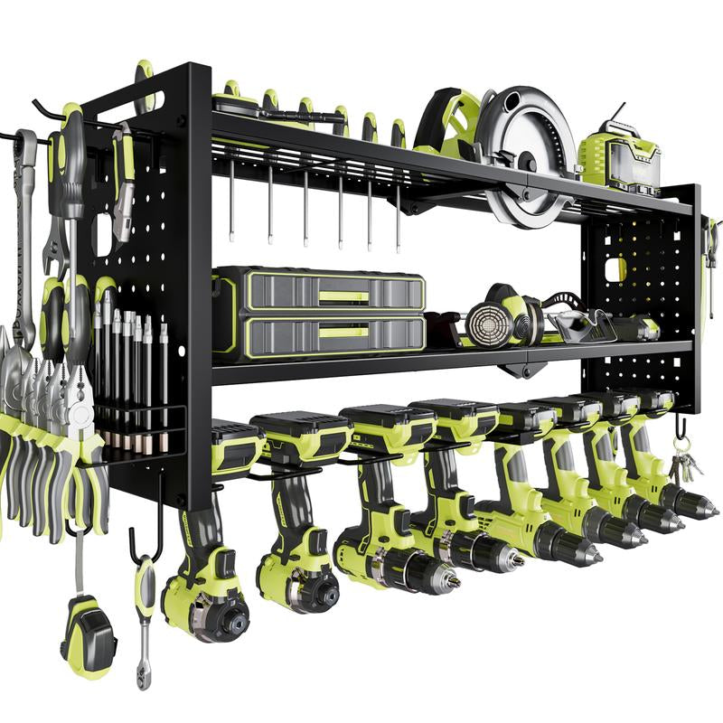 HAUSNEED-001/002/003 Tool Organizer Wall Mount, Tool Rack with 8 Drill Holders, 4 Layers Large Capacity Rack, Tool Room Storage, Ideal for Garage，Powertoolholder Heavy Duty
