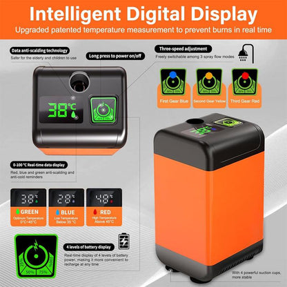 Portable Shower Set, 1 Set USB Powered Smart Digital Display Electric Shower with Handheld Shower Head, Suitable for Beach Field Camping Hiking Traveling Outdoor Cleaning, Bathroom Accessories, Christmas Gift Ideas, Stocking Stuffers