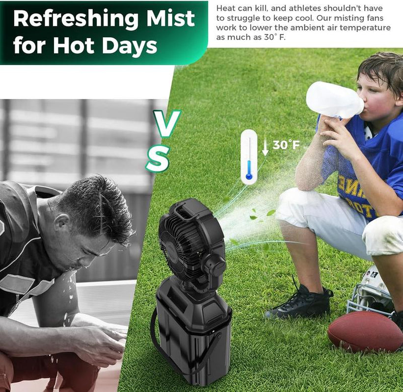 Youngsa Portable Camping Misting Fan with 6L Bucket 32000Mah Rechargeable Multifunction Fan,Infinitely Variable Speed,4 Spray Mister with LED Lantern,Remote & Hook for Patios,Fishing,Travel,Garden Party,Golf,Outside Fathersdaygift