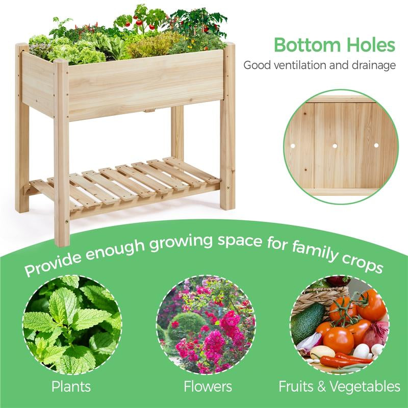 Yaheetech Wooden Raised Garden Bed Elevated Planter Box Kit 2 Tiers with Legs for Yard/ Garden Use Planting Vegetables/ Flowers/ Herbs/ Fruits