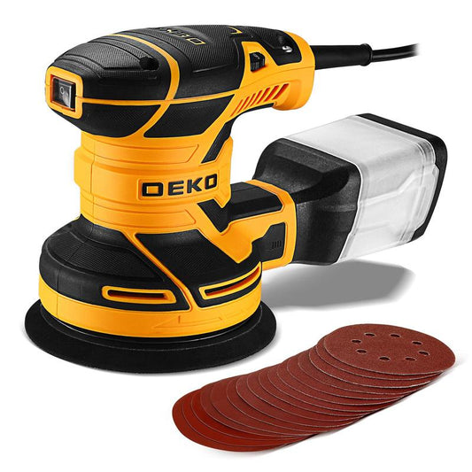 DEKOPRO Random Orbital Electric Sander with 16 Sandpapers, 14000RPM, 5-Inch, High Performance Dust Collection - for Woodworking