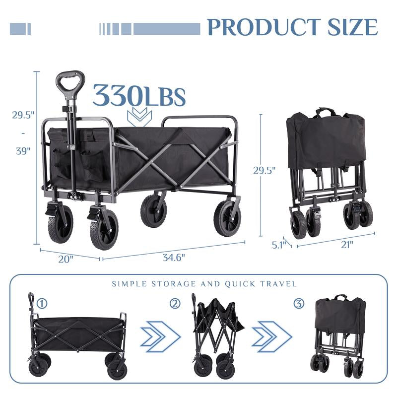 【Deal】Sweetfurniture Collapsible Foldable Wagon Cart with All-Terrain Wheels, Large Capacity for Garden, Beach, Shopping, Sports and Camping, Heavy Utility