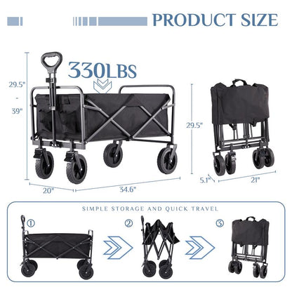 【Deal】Sweetfurniture Collapsible Foldable Wagon Cart with All-Terrain Wheels, Large Capacity for Garden, Beach, Shopping, Sports and Camping, Heavy Utility