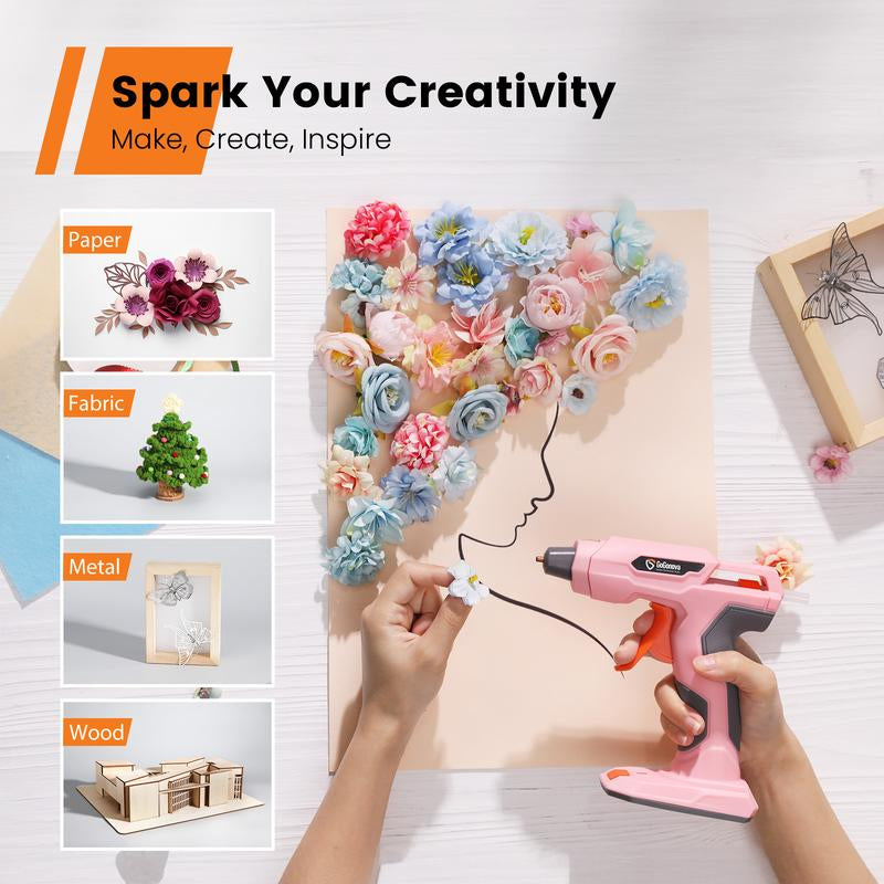 Gogonova Glue Gun, 20S Fast Preheating Anti-Drip Cordless Glue Gun, 2Ah USB-C Rechargeable with 25 Pcs Mini Glue Sticks, Smart Power-Off