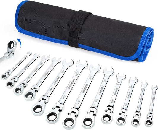 12 Piece SAE Combination Ratchet Wrench Kit, 1/4″ - 13/16″ Chrome Vanadium Steel Wrenches，Sorako Ratcheting Wrench Set Flex Head