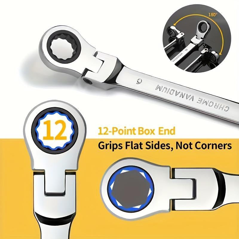 Adjustable Ratchet Wrench Set, 180° Rotatable Head & 72-Tooth Gear Mechanism Wrench Set, Multifunctional Hand Tool for Car Repair, Mechanical Workshop & Home Use, Car Accessory