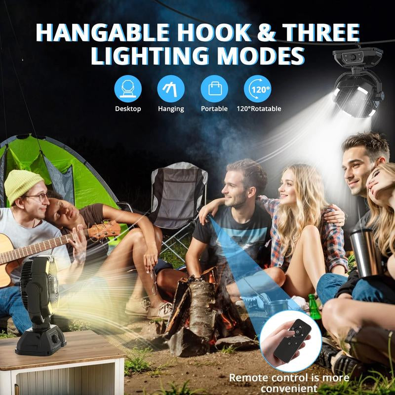 Youngsa Portable Camping Misting Fan with 6L Bucket 32000Mah Rechargeable Multifunction Fan,Infinitely Variable Speed,4 Spray Mister with LED Lantern,Remote & Hook for Patios,Fishing,Travel,Garden Party,Golf,Outside Fathersdaygift