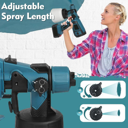 Cordless Paint Sprayer with 2 Batteries 21V 1000Ml Cordless Spray Paint Gun 3 Spray Modes 3 Nozzles Adjustable Flow Length for Home Interior Furniture Wall Door Latex (Style Blue)