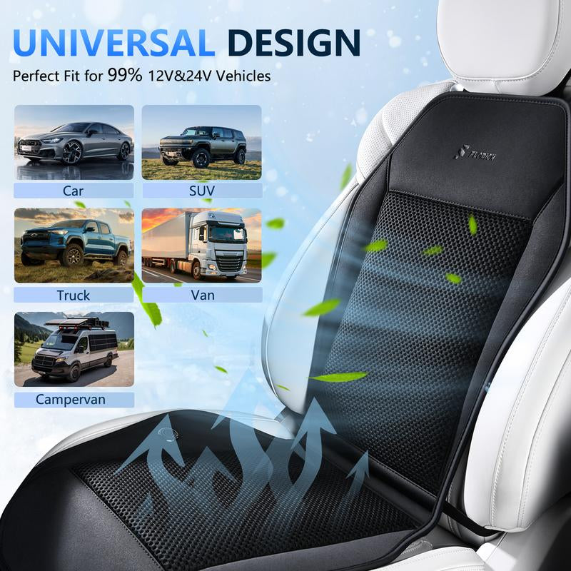 FLORICH Cooling Car Cushions 12V /24V Are Available Automotive Summer Cooler Pad-Air Conditioned Air Circulation Ventilated Cover for Car SUV Truck Universal Fit 1 Pack (Black Cushion and Back Cushion) Seat