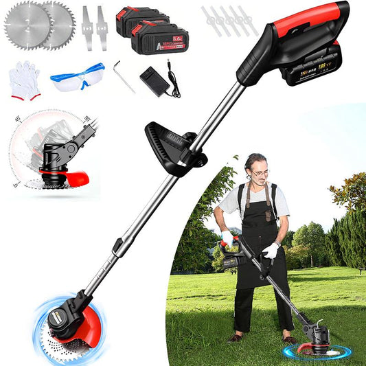 Electric Weed Wacker Cordless Eater Battery Powered Weed Trimmer Lawn Trimmer with 2Pcs 6000Mah Batteries and Charger Stringless Grass Trimmer/Brush Cutter for Lawn Yard